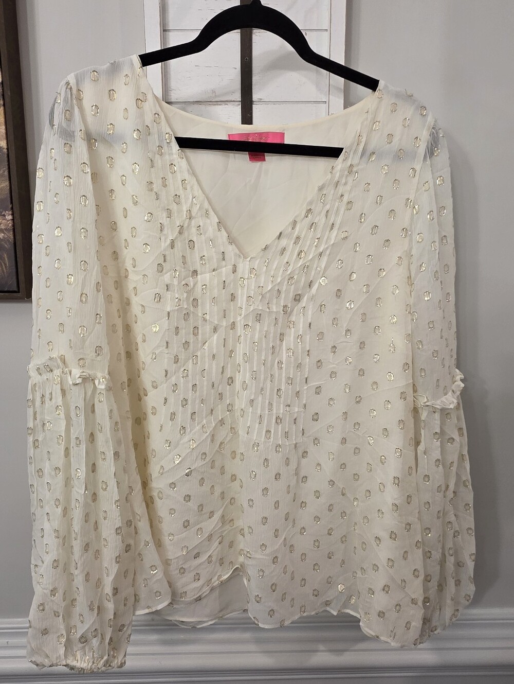Lily Pulitzer Cream And Gold Cleme Long Sleeve Top Size 16